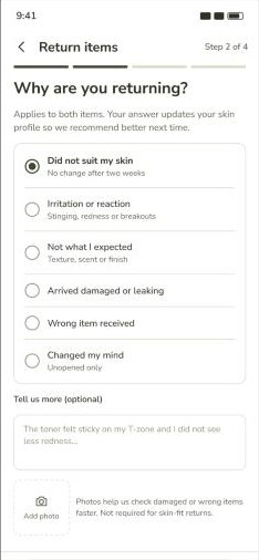 Step 2 of 4: Why are you returning?