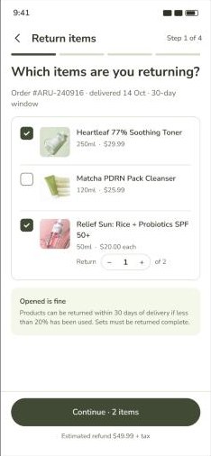 Step 1 of 4: Which items are you returning?