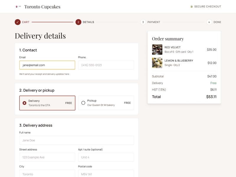Checkout delivery details
