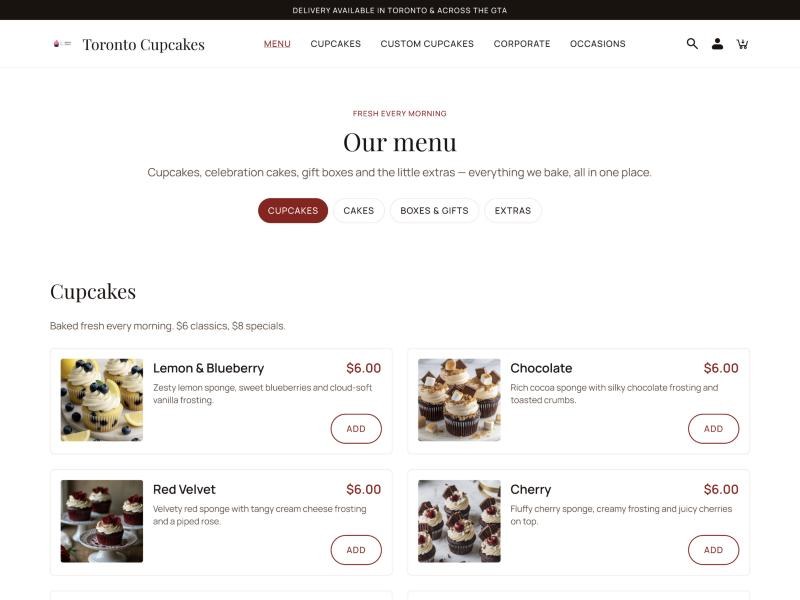 Menu page with category tabs